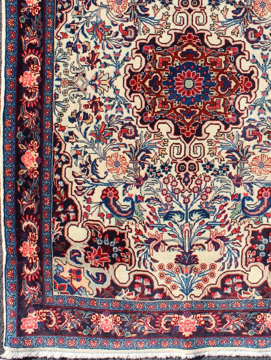Keivan Woven Arts - Persian Bidjar Vintage Small Rug in Ivory Background and Classic Design. Persian Bidjar Vintage Rug in Multi colors and Classic Design. Rug/10 - KE - 304 Set on ivory background, this Persian carpet features a classic design in... - Keivan Woven Arts10 - KE - 304 - 1300Rug