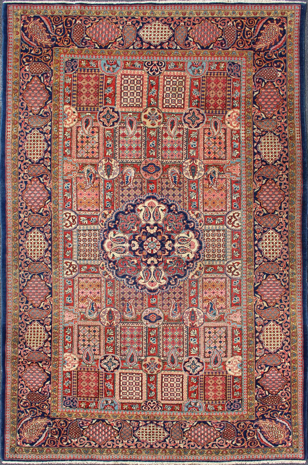 Antique Kashan Rug This finely woven area - size kurk dabir Kashan antique Persian rug creates a sense of great harmony and inspiration through its use of an elaborate vase design overflowing with finely detailed flowers. The piece boasts a joyous... - Keivan Woven Arts10 - KE - 306 - 227Rugs