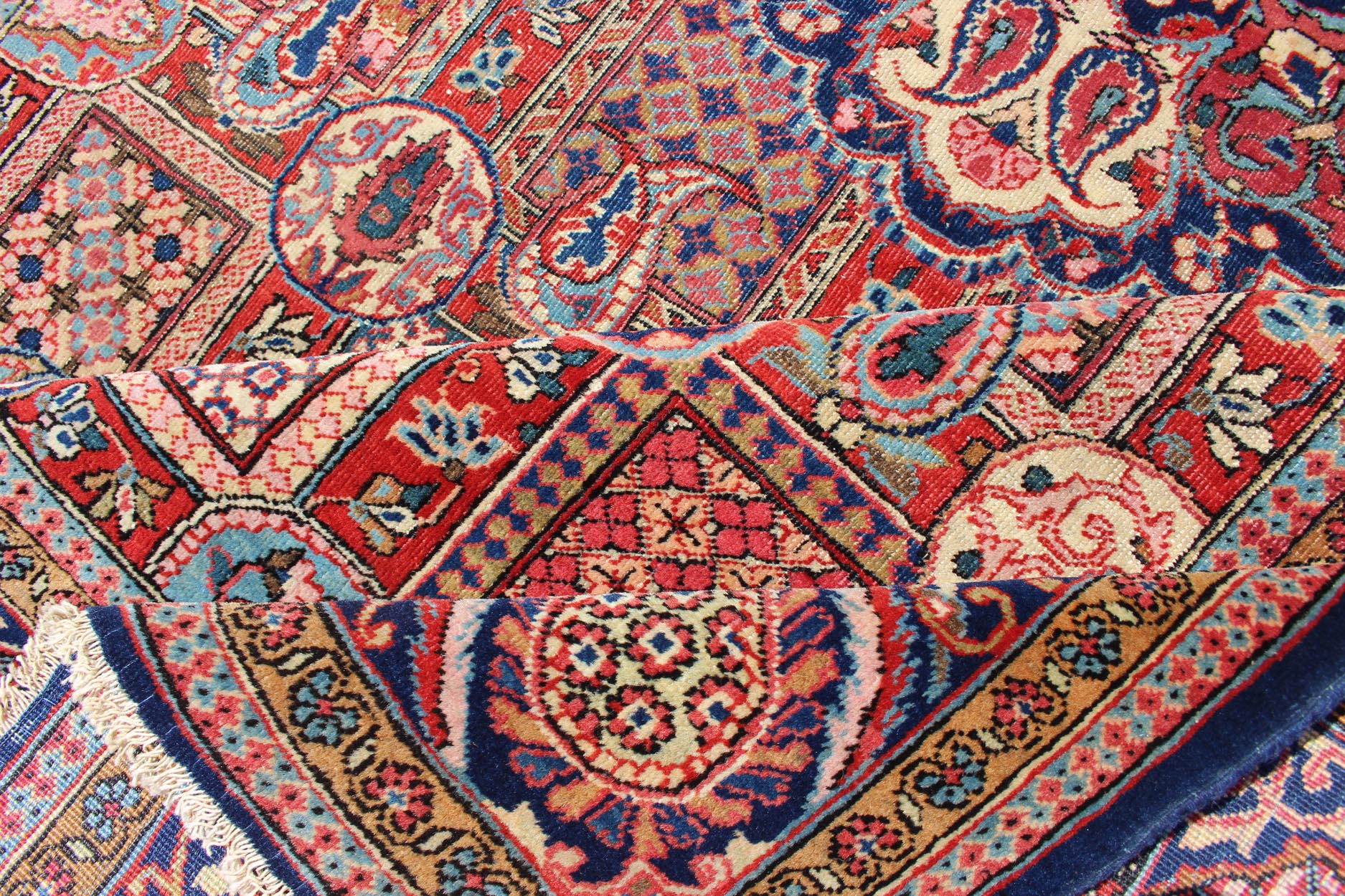Antique Kashan Rug This finely woven area - size kurk dabir Kashan antique Persian rug creates a sense of great harmony and inspiration through its use of an elaborate vase design overflowing with finely detailed flowers. The piece boasts a joyous... - Keivan Woven Arts10 - KE - 306 - 227Rugs