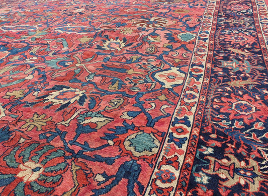 Large Antique Persian Sultanabad Rug with Large Palmettes in Rose Red, green and Blue. kwarugs / 11 - 20207, 10'8 x 14'8 Antique Persian Sultanabad. This antique Persian Sultanabad from 1900's relies heavily on exquisite details as well as large - scale fl... - Keivan Woven Arts11 - 20207 - 2185Rug