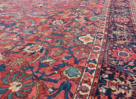 Large Antique Persian Sultanabad Rug with Large Palmettes in Rose Red, green and Blue. kwarugs / 11 - 20207, 10'8 x 14'8 Antique Persian Sultanabad. This antique Persian Sultanabad from 1900's relies heavily on exquisite details as well as large - scale fl... - Keivan Woven Arts11 - 20207 - 2185