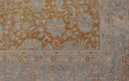 Antique Indian Amritsar Rug in Light Orange/Saffron, Pink, Light Blue & Green. Keivan Woven Arts / Rug/11 - 20210 country of origin / type: India / Amritsar, circa 1910. Measures: 9'10 x 13'3 The soft orange, light pink, light blue, yellow,... - Keivan Woven Arts11 - 20210 - 8656Rug