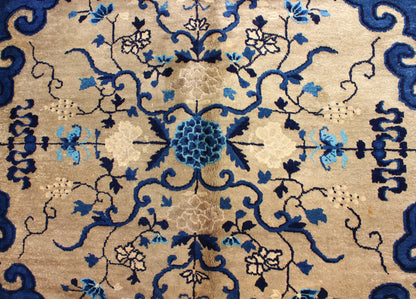 Antique Chinese Peking Rug in Royal Blue and Golden Camel Medallion. Antique Chinese Peking Rug in Royal Blue and Goldish Camel. Keivan Woven Arts/ rug/ 11 - 20311, Type/ Pecking, Country of Origin/ China, Circa 1890. Measures: 8' x 9'10 ... - Keivan Woven Arts11 - 20311 - 141Rug