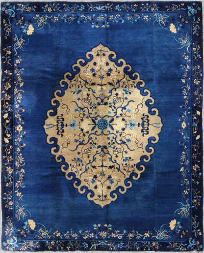 Antique Chinese Peking Rug in Royal Blue and Golden Camel Medallion - Keivan Woven Arts11 - 20311Rugs