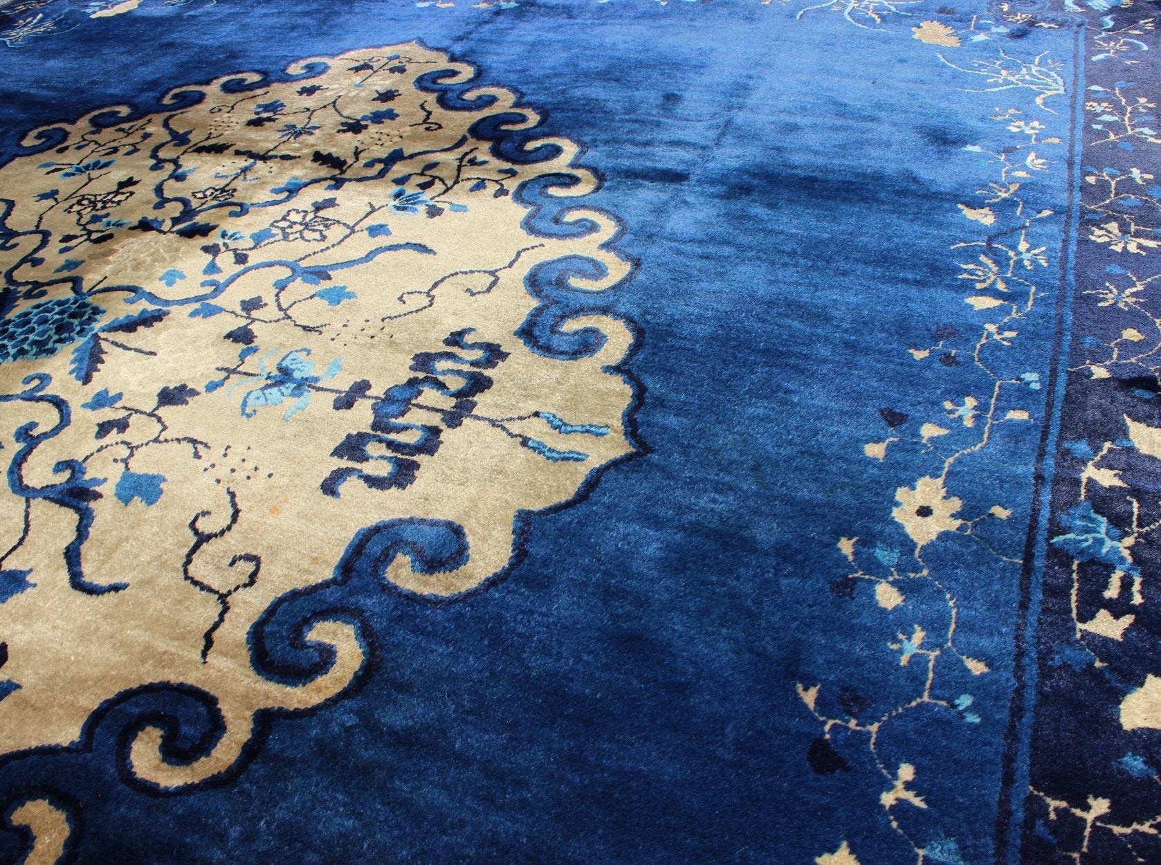 Antique Chinese Peking Rug in Royal Blue and Golden Camel Medallion - Keivan Woven Arts11 - 20311Rugs