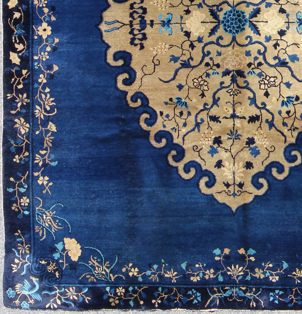 Antique Chinese Peking Rug in Royal Blue and Golden Camel Medallion - Keivan Woven Arts11 - 20311Rugs
