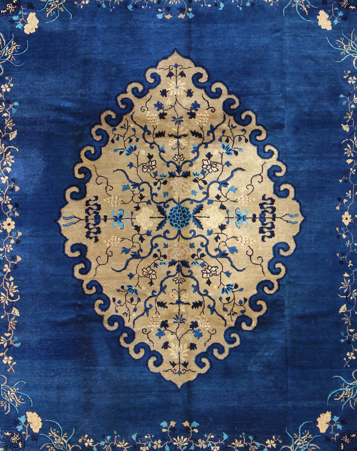 Antique Chinese Peking Rug in Royal Blue and Golden Camel Medallion - Keivan Woven Arts11 - 20311Rugs