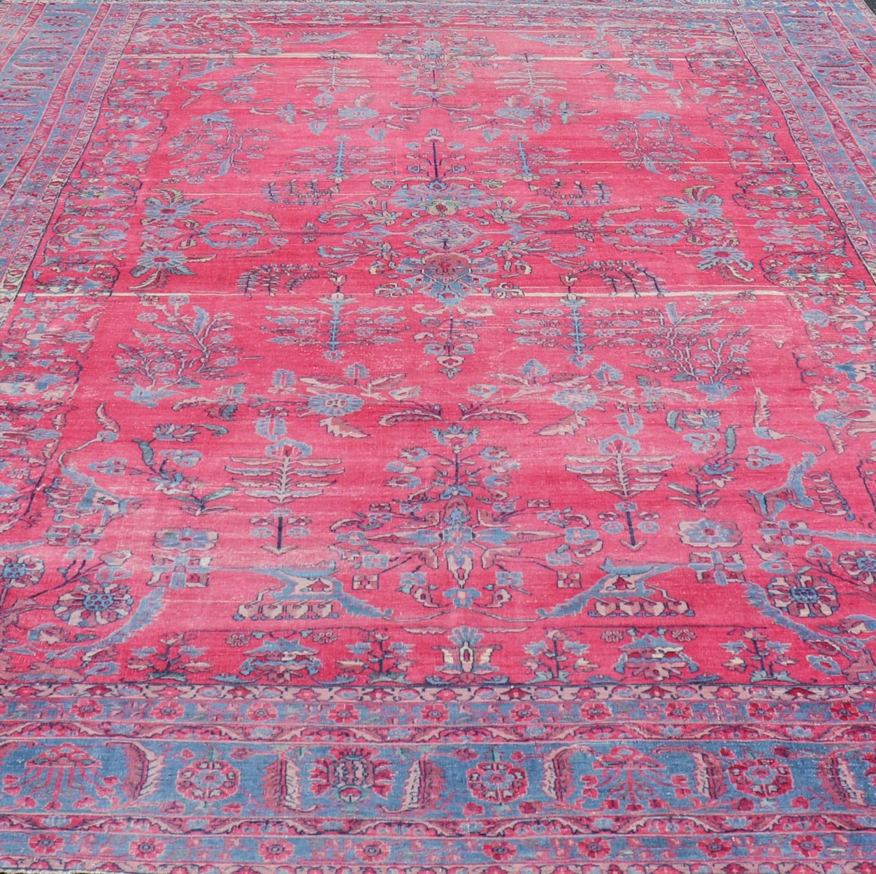 Antique Indian Lahore Large Carpet with Floral Design in Soft Magenta and Blue Keivan Woven Arts / 11 - 20530, circa 1910, Lahore carpet. Measures: 10'6 x 16'0 This finely woven gorgeous antique Indian Lahore, with its all - over floral pattern, ... - Keivan Woven Arts11 - 20530 - 2285Rug