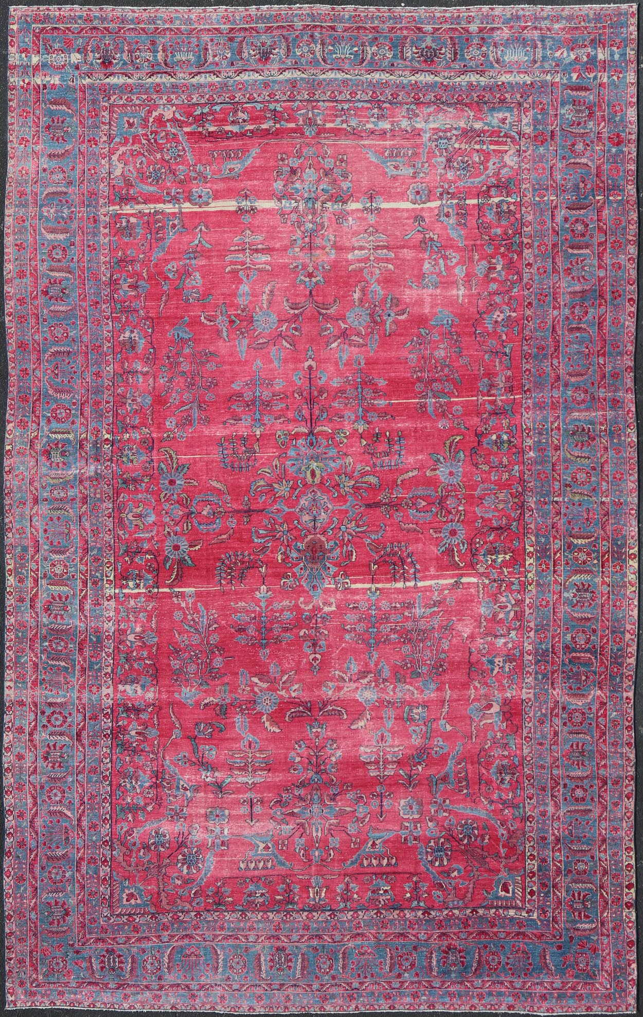 Antique Indian Lahore Large Carpet with Floral Design in Soft Magenta and Blue Keivan Woven Arts / 11 - 20530, circa 1910, Lahore carpet. Measures: 10'6 x 16'0 This finely woven gorgeous antique Indian Lahore, with its all - over floral pattern, ... - Keivan Woven Arts11 - 20530 - 2285Rug