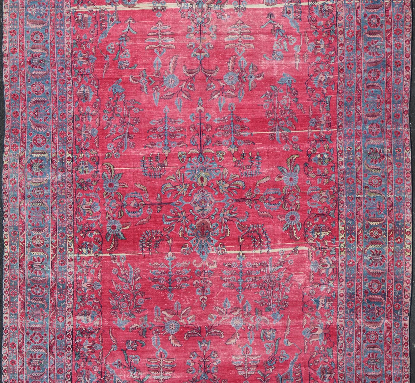 Antique Indian Lahore Large Carpet with Floral Design in Soft Magenta and Blue Keivan Woven Arts / 11 - 20530, circa 1910, Lahore carpet. Measures: 10'6 x 16'0 This finely woven gorgeous antique Indian Lahore, with its all - over floral pattern, ... - Keivan Woven Arts11 - 20530 - 2285Rug