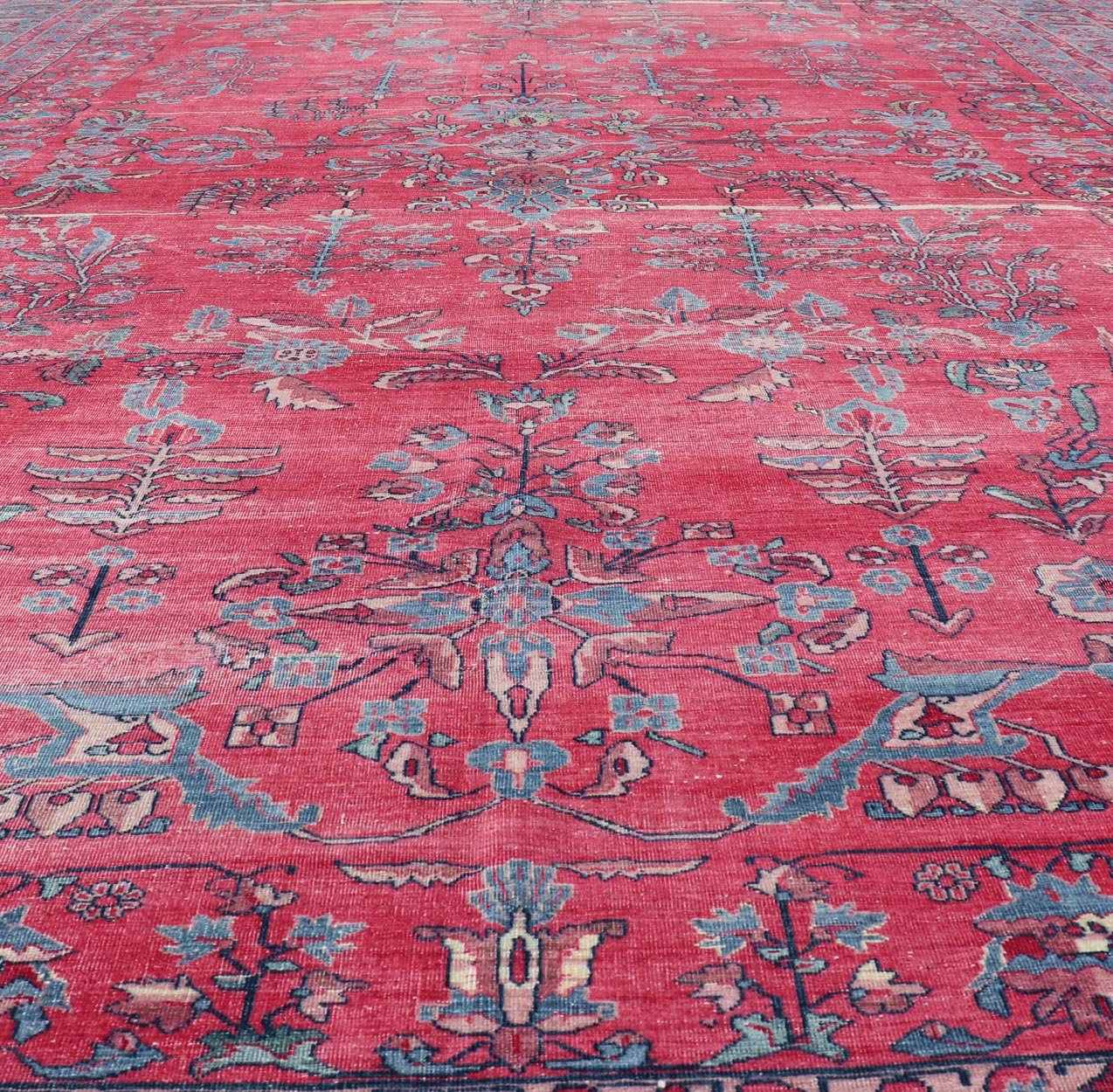 Antique Indian Lahore Large Carpet with Floral Design in Soft Magenta and Blue Keivan Woven Arts / 11 - 20530, circa 1910, Lahore carpet. Measures: 10'6 x 16'0 This finely woven gorgeous antique Indian Lahore, with its all - over floral pattern, ... - Keivan Woven Arts11 - 20530 - 2285Rug