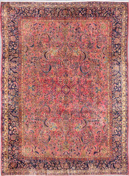 Fine Weave Antique Persian Manchester Kashan Rug with Silky Wool. Manchester Kashan antique Persian rug with all - over Arabesque design in soft soft red background and blue border , rug 11 - 20531, country of origin / type: Iran / Kashan, circa. 1... - Keivan Woven Arts11 - 20531 - 587Rug