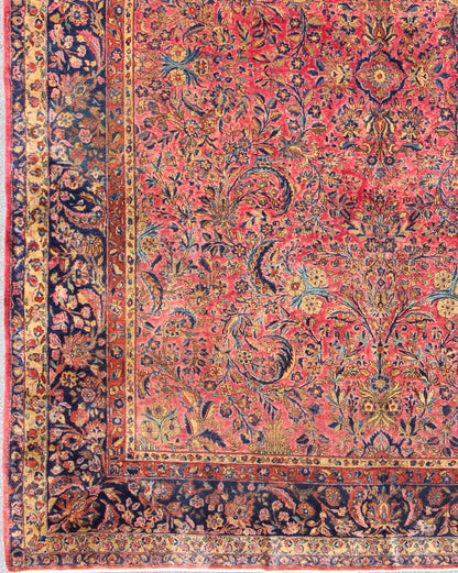 Fine Weave Antique Persian Manchester Kashan Rug with Silky Wool. Manchester Kashan antique Persian rug with all - over Arabesque design in soft soft red background and blue border , rug 11 - 20531, country of origin / type: Iran / Kashan, circa. 1... - Keivan Woven Arts11 - 20531 - 587Rug