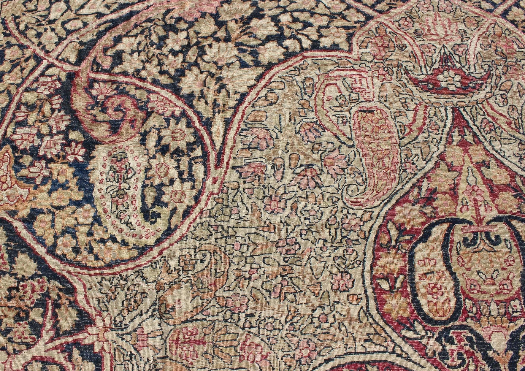 Antique 19th Century Persian Lavar Kerman Rug With Floral Medallion With Pink.Antique 19th Century Persian Lavar Kerman Rug With Floral Medallion With Pink. Keivan Woven Arts/ rug 11 - 20916, country of origin / type: Persia/Iran / Lavar Kerman/Ravar Ker... - Keivan Woven Arts11 - 20916 - 433Rug