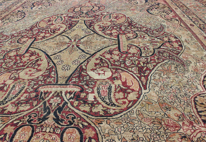 Antique 19th Century Persian Lavar Kerman Rug With Floral Medallion With Pink.Antique 19th Century Persian Lavar Kerman Rug With Floral Medallion With Pink. Keivan Woven Arts/ rug 11 - 20916, country of origin / type: Persia/Iran / Lavar Kerman/Ravar Ker... - Keivan Woven Arts11 - 20916 - 433Rug
