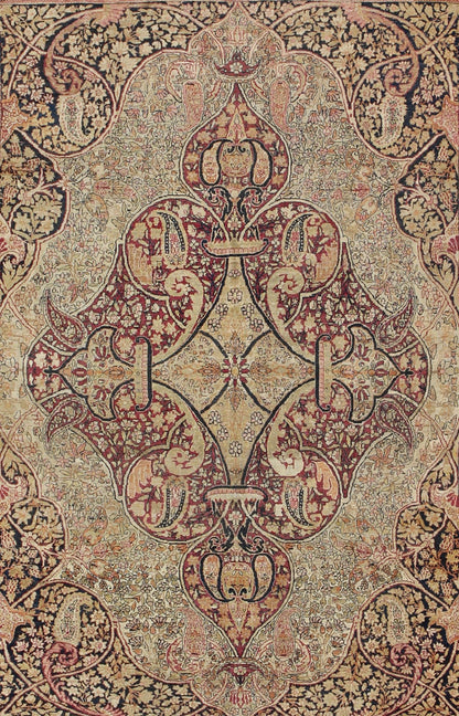 Antique 19th Century Persian Lavar Kerman Rug With Floral Medallion With Pink.Antique 19th Century Persian Lavar Kerman Rug With Floral Medallion With Pink. Keivan Woven Arts/ rug 11 - 20916, country of origin / type: Persia/Iran / Lavar Kerman/Ravar Ker... - Keivan Woven Arts11 - 20916 - 433Rug