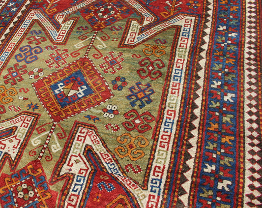 "Antique Caucasian Sewan Kazak Rug with Large - Scale Tribal Design in Red & Green" Kazak antique rug from Caucasus with tribal geometrics in bold color tones,rug 11 - 20939, country of origin / type: Caucasus, Kazak, circa 1890 The Sewan Kaz... - Keivan Woven Arts11 - 20939 - 147Rugs