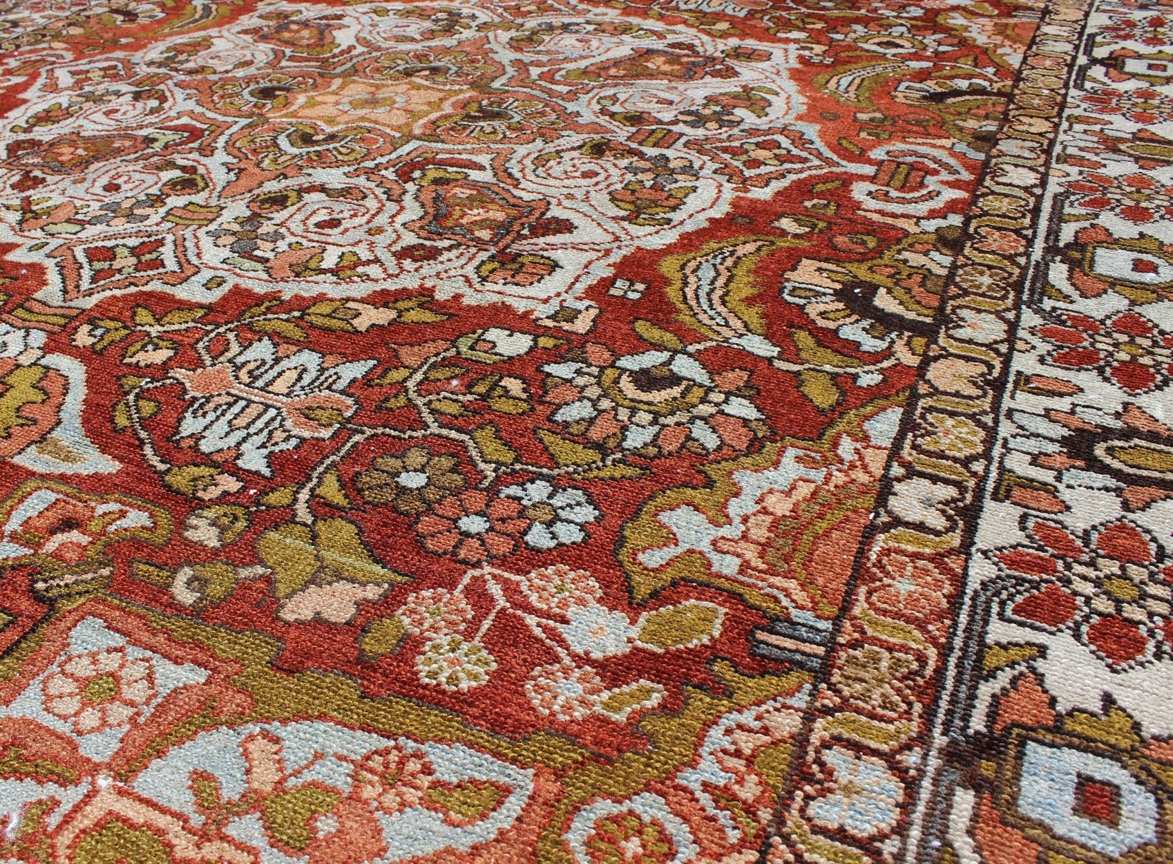 Keivan Woven Arts - Antique Persian Bakhtiari Rug With Classic Ornate Central Medallion Design. Rug/11 - 80703, Antique Bakhtiari This antique multicolored Persian Bakhtiari rug from early 20th century Iran features beautiful Brick red background ... - Keivan Woven Arts11 - 80703 - 247Rugs