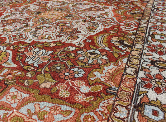 Keivan Woven Arts - Antique Persian Bakhtiari Rug With Classic Ornate Central Medallion Design. Rug/11 - 80703, Antique Bakhtiari This antique multicolored Persian Bakhtiari rug from early 20th century Iran features beautiful Brick red background ... - Keivan Woven Arts11 - 80703 - 247Rugs