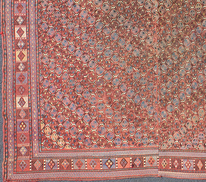 Antique Caucasian Verneh Rug with Geometric Design in Red, Blue, Green, Ivory Verneh Antique Rug from Caucasus with Geometric Motifs in Multicolors, rug 11 - 90108, country of origin / type: Caucasus / Verneh, circa 1900. This modern - desig... - Keivan Woven Arts11 - 90108 - 185Rug