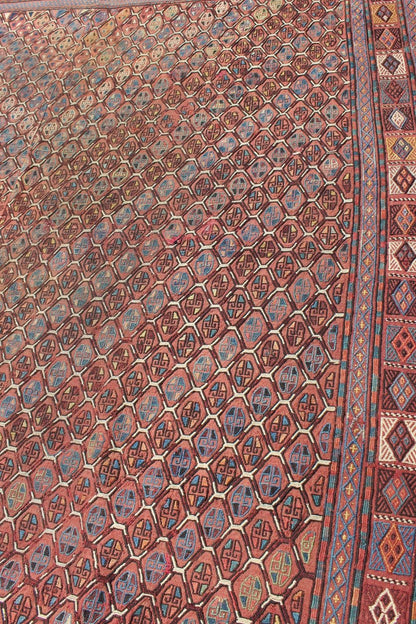 Antique Caucasian Verneh Rug with Geometric Design in Red, Blue, Green, Ivory Verneh Antique Rug from Caucasus with Geometric Motifs in Multicolors, rug 11 - 90108, country of origin / type: Caucasus / Verneh, circa 1900. This modern - desig... - Keivan Woven Arts11 - 90108 - 185Rug