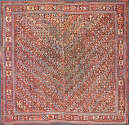 Antique Caucasian Verneh Rug with Geometric Design in Red, Blue, Green, Ivory Verneh Antique Rug from Caucasus with Geometric Motifs in Multicolors, rug 11 - 90108, country of origin / type: Caucasus / Verneh, circa 1900. This modern - desig... - Keivan Woven Arts11 - 90108 - 185Rug