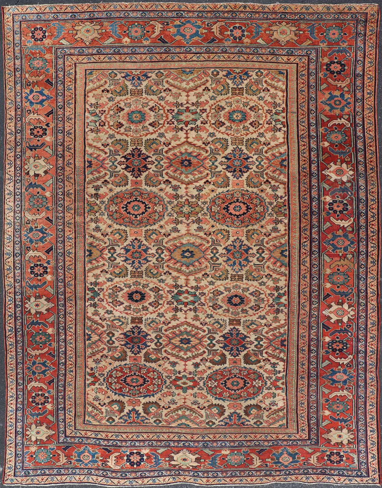 Antique Persian Sultanabad Rug with All Over Sub Geometric Design On Ivory Field. Keivan Woven Arts / Rug/ 11 - 90110, country of origin / type: Iran / Sultanabad, circa 1880. This splendid antique Sultanabad Ziegler rug was handwoven during the later ha... - Keivan Woven Arts11 - 90110 - 591Rug