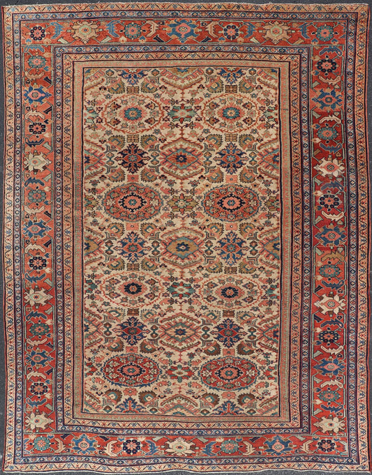 Antique Persian Sultanabad Rug with All Over Sub Geometric Design On Ivory Field. Keivan Woven Arts / Rug/ 11 - 90110, country of origin / type: Iran / Sultanabad, circa 1880. This splendid antique Sultanabad Ziegler rug was handwoven during the later ha... - Keivan Woven Arts11 - 90110 - 591Rug