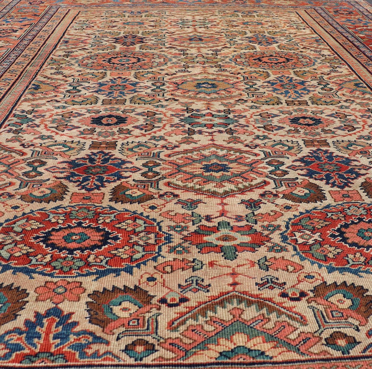 Antique Persian Sultanabad Rug with All Over Sub Geometric Design On Ivory Field. Keivan Woven Arts / Rug/ 11 - 90110, country of origin / type: Iran / Sultanabad, circa 1880. This splendid antique Sultanabad Ziegler rug was handwoven during the later ha... - Keivan Woven Arts11 - 90110 - 591Rug