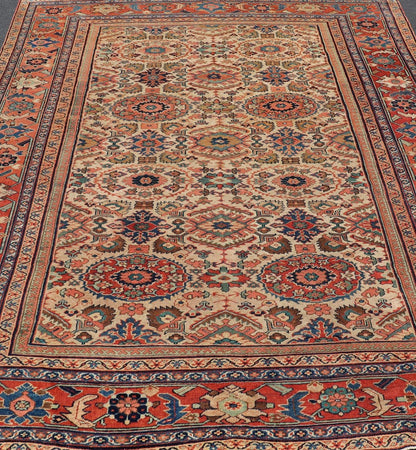 Antique Persian Sultanabad Rug with All Over Sub Geometric Design On Ivory Field. Keivan Woven Arts / Rug/ 11 - 90110, country of origin / type: Iran / Sultanabad, circa 1880. This splendid antique Sultanabad Ziegler rug was handwoven during the later ha... - Keivan Woven Arts11 - 90110 - 591Rug