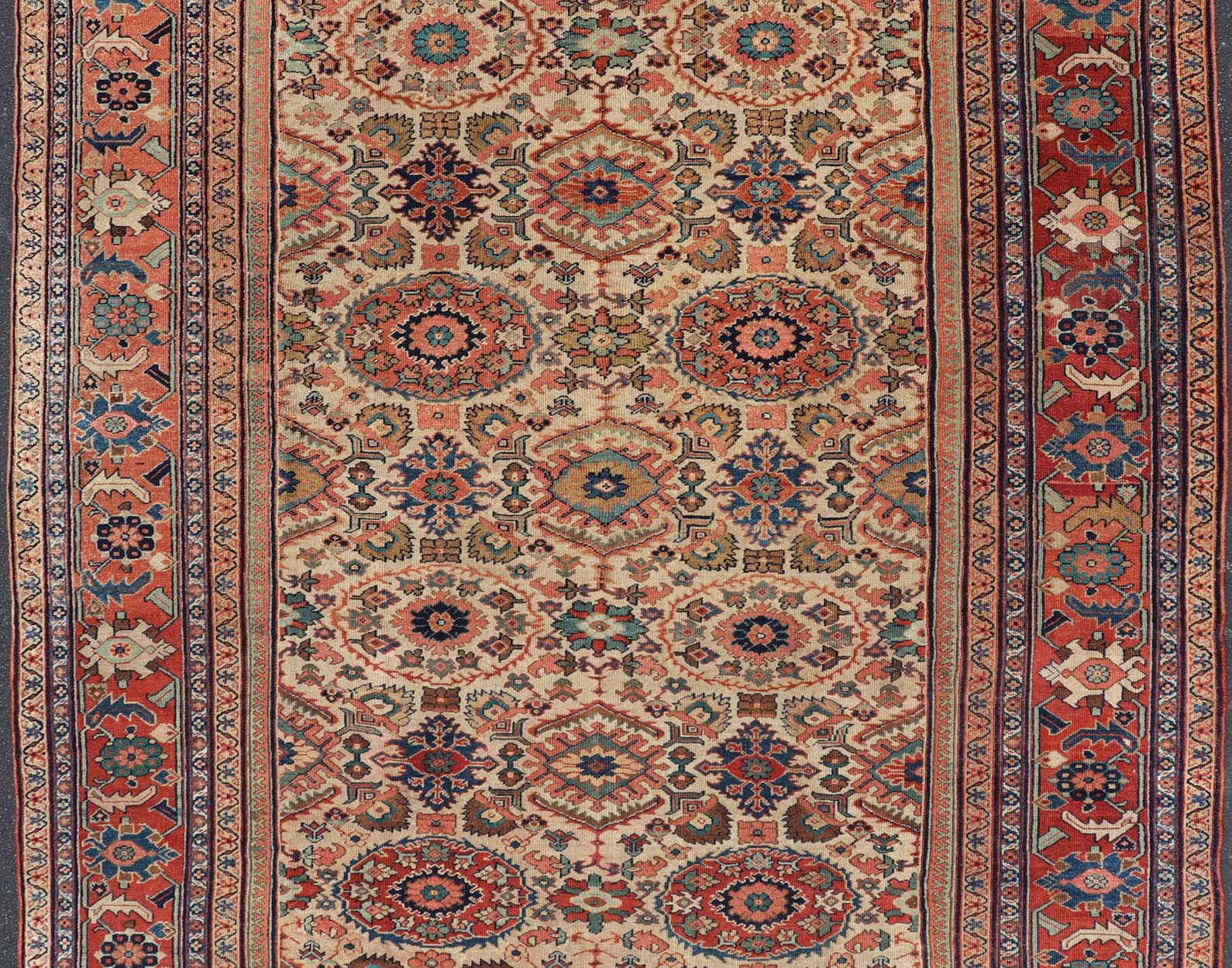 Antique Persian Sultanabad Rug with All Over Sub Geometric Design On Ivory Field. Keivan Woven Arts / Rug/ 11 - 90110, country of origin / type: Iran / Sultanabad, circa 1880. This splendid antique Sultanabad Ziegler rug was handwoven during the later ha... - Keivan Woven Arts11 - 90110 - 591Rug