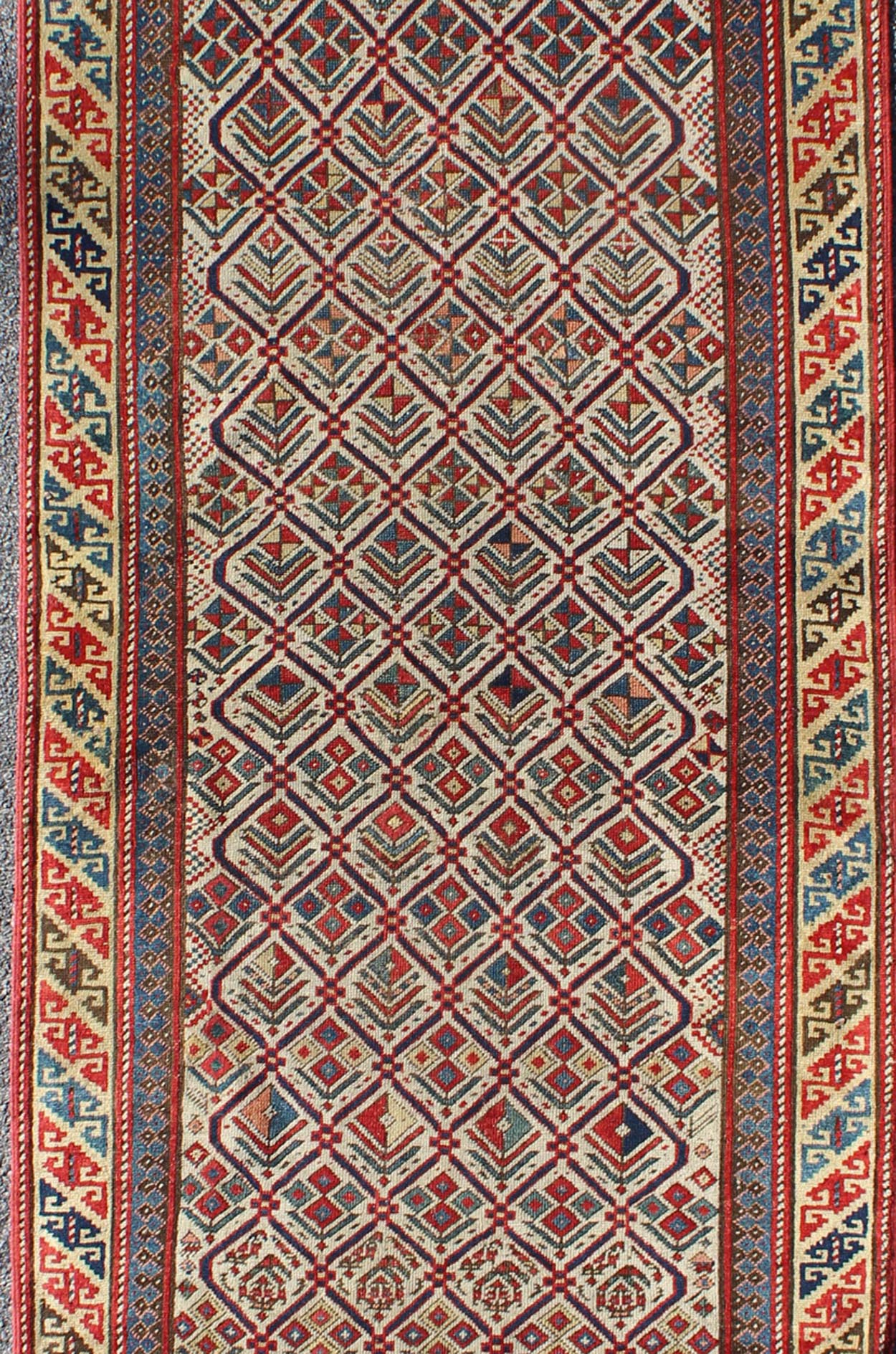 Antique Caucasian Shirvan Runner With Diamond Design in Ivory Background. Antique Caucasian Shirvan Runner with Diamond Design in Ivory Background. Keivan Woven Arts / rug 11 - 91002, country of origin / type: Caucus / Caucasian, circa 1870. M... - Keivan Woven Arts11 - 91002 - 1378Rug