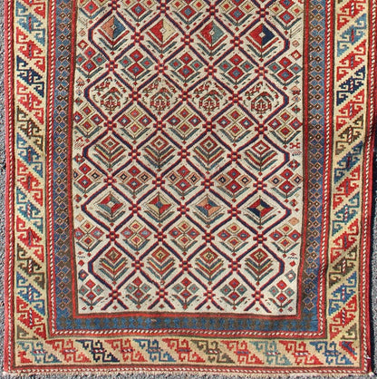 Antique Caucasian Shirvan Runner With Diamond Design in Ivory Background. Antique Caucasian Shirvan Runner with Diamond Design in Ivory Background. Keivan Woven Arts / rug 11 - 91002, country of origin / type: Caucus / Caucasian, circa 1870. M... - Keivan Woven Arts11 - 91002 - 1378Rug