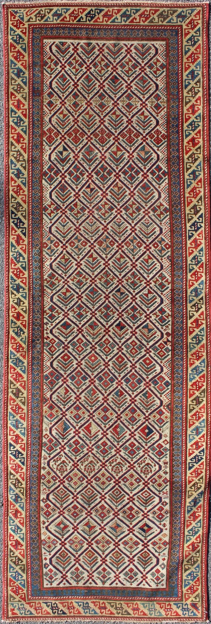 Antique Caucasian Shirvan Runner With Diamond Design in Ivory Background. Antique Caucasian Shirvan Runner with Diamond Design in Ivory Background. Keivan Woven Arts / rug 11 - 91002, country of origin / type: Caucus / Caucasian, circa 1870. M... - Keivan Woven Arts11 - 91002 - 1378Rug