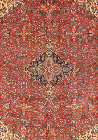 Antique Persian Fine Weave Sultanabad Rug in Tomato Red Background. Antique Persian fine weave Sultanbad rug. Keivan Woven Arts / rug 13 - 0301, country of origin / type: Iran / Sultanabad, circa 1900. Measures: 10'10 x 13'8. A beautiful Sultanabad... - Keivan Woven Arts13 - 0301 - 4036Rug