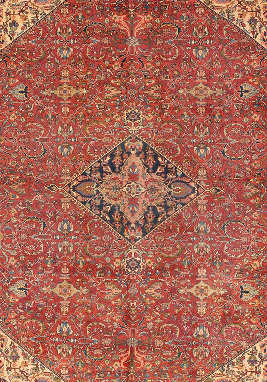 Antique Persian Fine Weave Sultanabad Rug in Tomato Red Background. Antique Persian fine weave Sultanbad rug. Keivan Woven Arts / rug 13 - 0301, country of origin / type: Iran / Sultanabad, circa 1900. Measures: 10'10 x 13'8. A beautiful Sultanabad... - Keivan Woven Arts13 - 0301 - 4036Rug