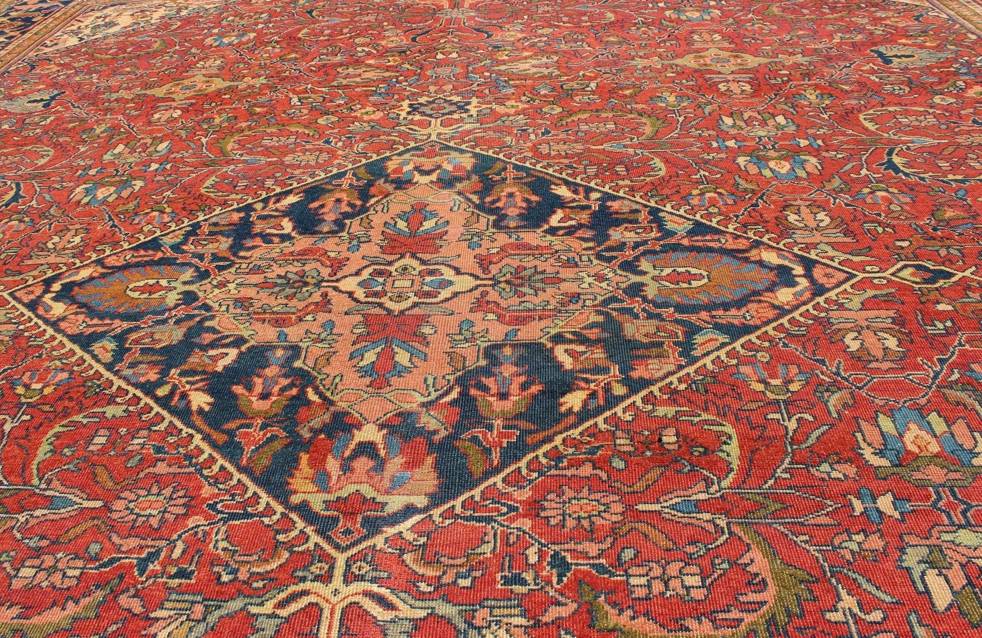Antique Persian Fine Weave Sultanabad Rug in Tomato Red Background. Antique Persian fine weave Sultanbad rug. Keivan Woven Arts / rug 13 - 0301, country of origin / type: Iran / Sultanabad, circa 1900. Measures: 10'10 x 13'8. A beautiful Sultanabad... - Keivan Woven Arts13 - 0301 - 4036Rug