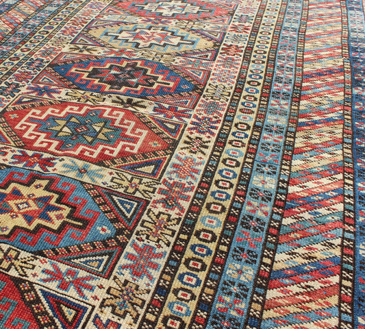 Antique Caucasian Rug with Six Central Medallions & Intricate Geometric Borders. Keivan Woven Arts / rug 13 - 0302, country of origin / type: Caucus / Kuba, circa 1880. Measures: 3'4 x 5'0. This stunning late 19th century Kuba rug from the Caucasus... - Keivan Woven Arts13 - 0302 - 4042Rug