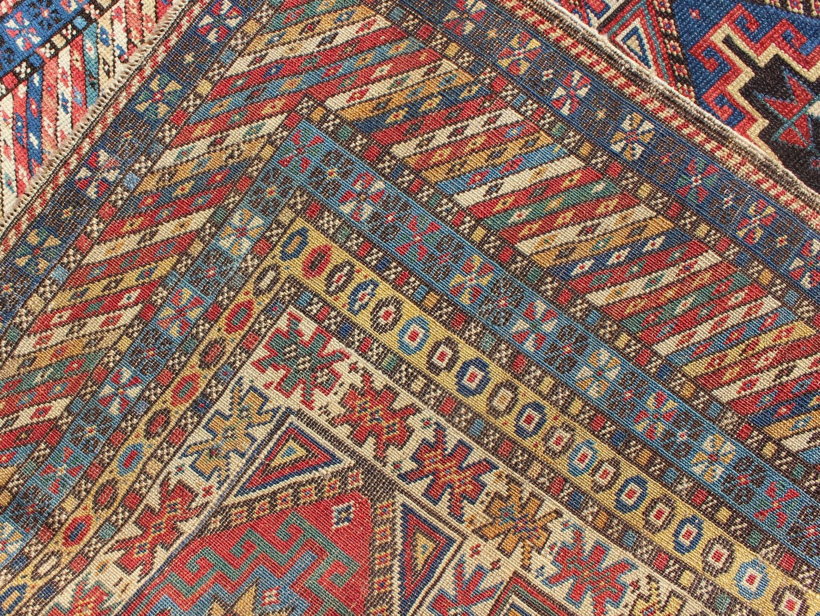 Antique Caucasian Rug with Six Central Medallions & Intricate Geometric Borders. Keivan Woven Arts / rug 13 - 0302, country of origin / type: Caucus / Kuba, circa 1880. Measures: 3'4 x 5'0. This stunning late 19th century Kuba rug from the Caucasus... - Keivan Woven Arts13 - 0302 - 4042Rug