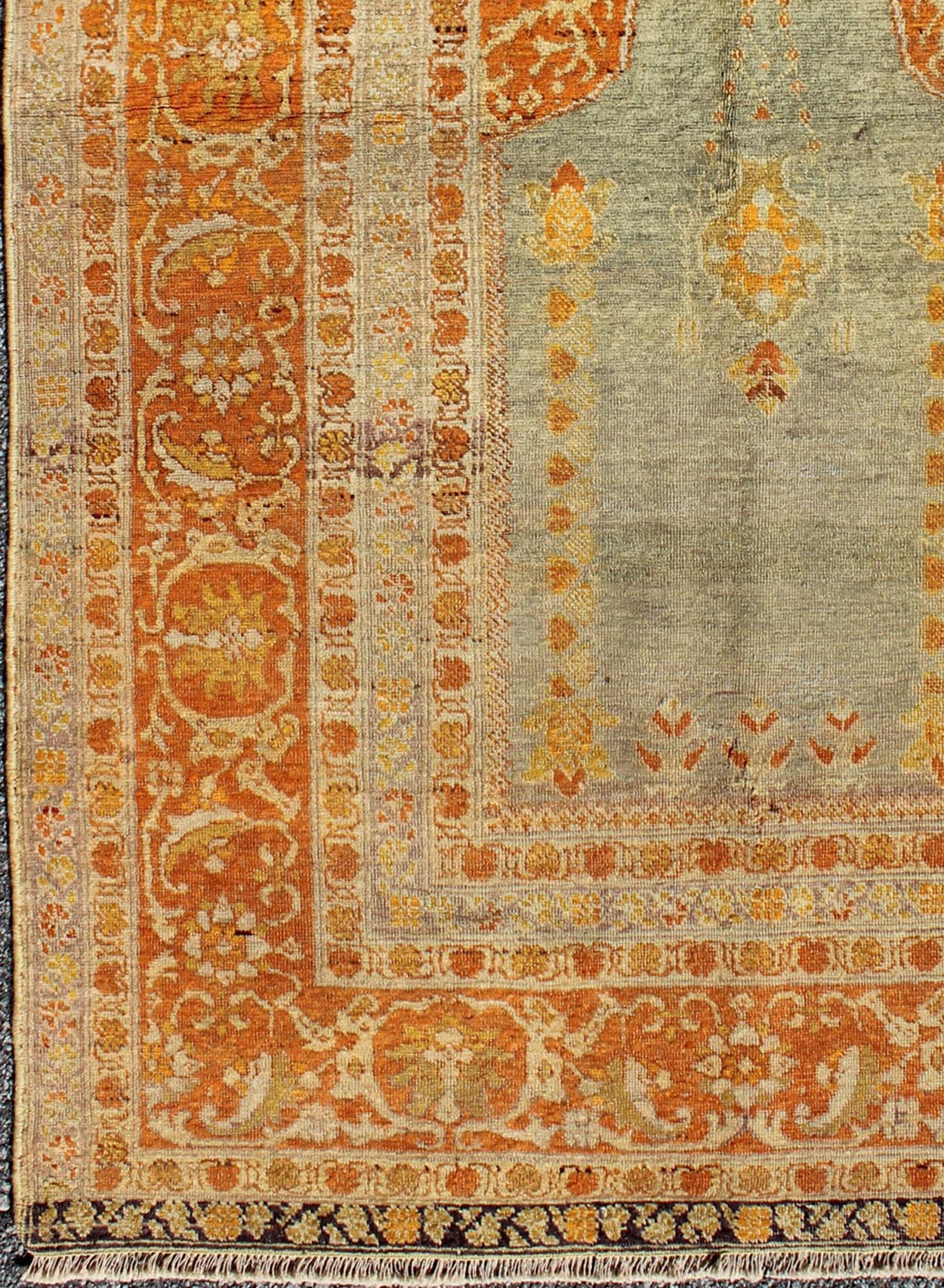 Antique Turkish Sivas Carpet with Prayer Design in Light Silver and Copper Antique Turkish Sivas Carpet With Prayer Design in Light Blue - Gray and Copper. Turkish Sivas Antique with Prayer Design. Keivan Woven Arts / rug/ 13 - 0303 origin/turkey Ea... - Keivan Woven Arts13 - 0303 - 5130Rug