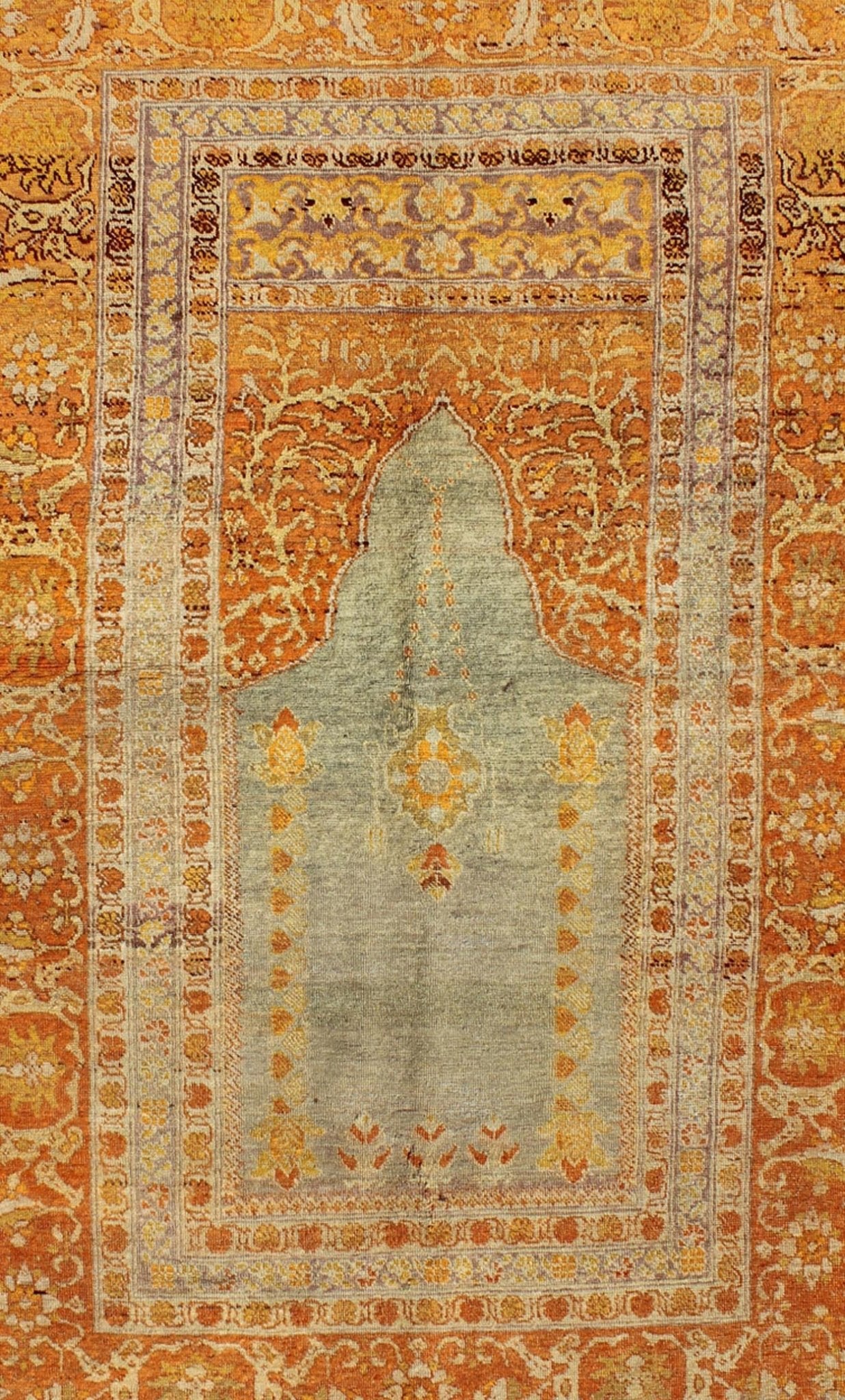 Antique Turkish Sivas Carpet with Prayer Design in Light Silver and Copper Antique Turkish Sivas Carpet With Prayer Design in Light Blue - Gray and Copper. Turkish Sivas Antique with Prayer Design. Keivan Woven Arts / rug/ 13 - 0303 origin/turkey Ea... - Keivan Woven Arts13 - 0303 - 5130Rug