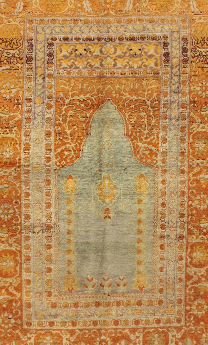 Antique Turkish Sivas Carpet with Prayer Design in Light Silver and Copper Antique Turkish Sivas Carpet With Prayer Design in Light Blue - Gray and Copper. Turkish Sivas Antique with Prayer Design. Keivan Woven Arts / rug/ 13 - 0303 origin/turkey Ea... - Keivan Woven Arts13 - 0303 - 5130Rug
