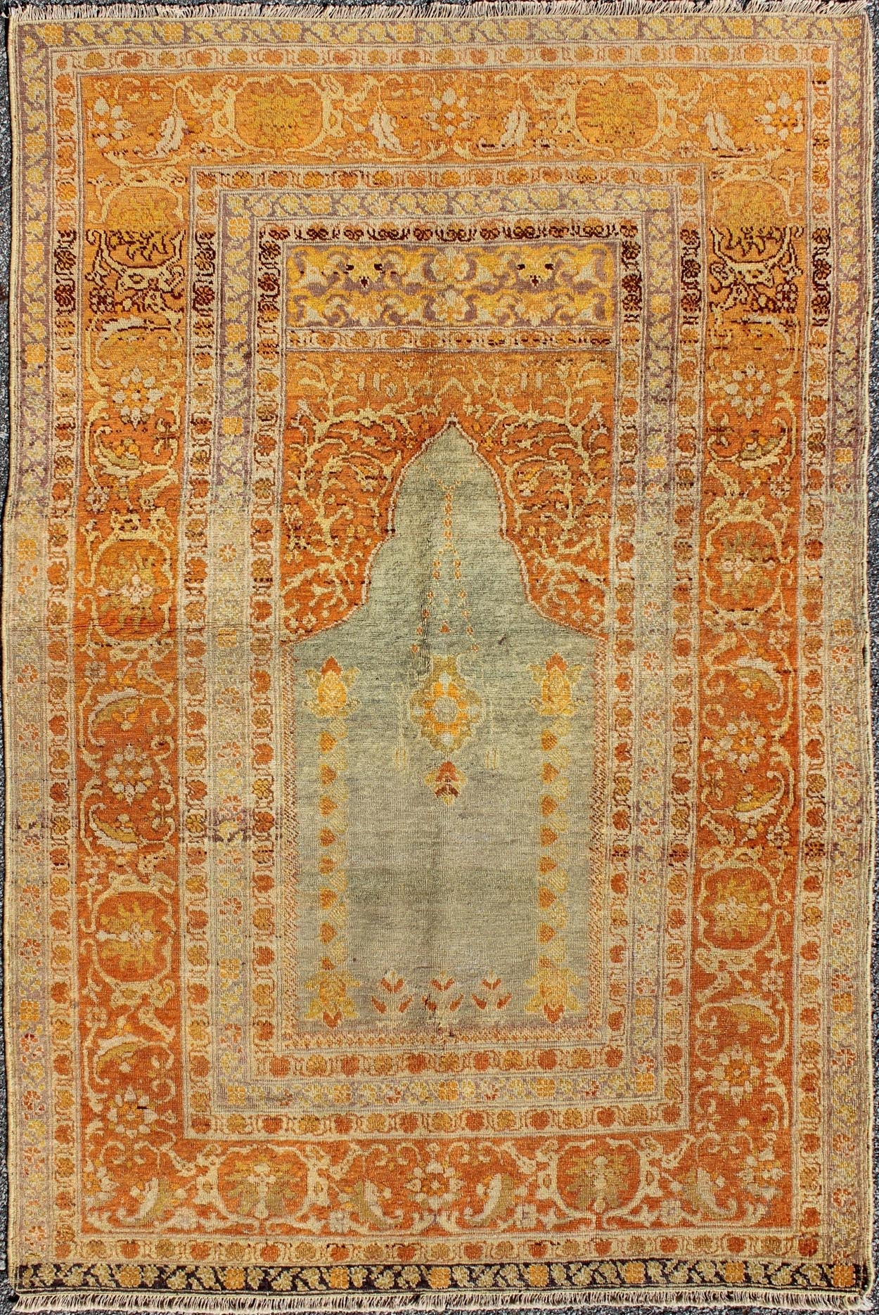 Antique Turkish Sivas Carpet with Prayer Design in Light Silver and Copper Antique Turkish Sivas Carpet With Prayer Design in Light Blue - Gray and Copper. Turkish Sivas Antique with Prayer Design. Keivan Woven Arts / rug/ 13 - 0303 origin/turkey Ea... - Keivan Woven Arts13 - 0303 - 5130Rug