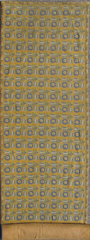 Long Antique Greek Needlepoint Runner from early 20th century, with a unique Floral Design in Yellow, 13 - 0307, This Greek needlepoint features repeating flowers of various shades of blue and hints of green. 3'3 x 17'9. - Keivan Woven Arts13 - 0307 - 4052Rug