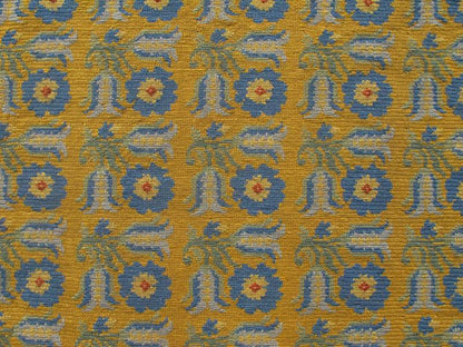 Long Antique Greek Needlepoint Runner from early 20th century, with a unique Floral Design in Yellow, 13 - 0307, This Greek needlepoint features repeating flowers of various shades of blue and hints of green. 3'3 x 17'9. - Keivan Woven Arts13 - 0307 - 4052Rug
