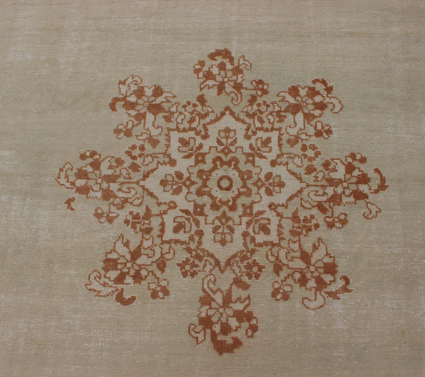 Vintage Large Moroccan Rug with Blossom Design in Ivory Background & Light brown. Vintage Large Moroccan Rug with Blossom Design in Ivory Background & Light Brown. Vintage large Moroccan rug with small central medallion and minimalist design in ... - Keivan Woven Arts13 - 0401 - 4182Rug