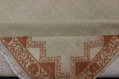 Vintage Large Moroccan Rug with Blossom Design in Ivory Background & Light brown. Vintage Large Moroccan Rug with Blossom Design in Ivory Background & Light Brown. Vintage large Moroccan rug with small central medallion and minimalist design in ... - Keivan Woven Arts13 - 0401 - 4182Rug