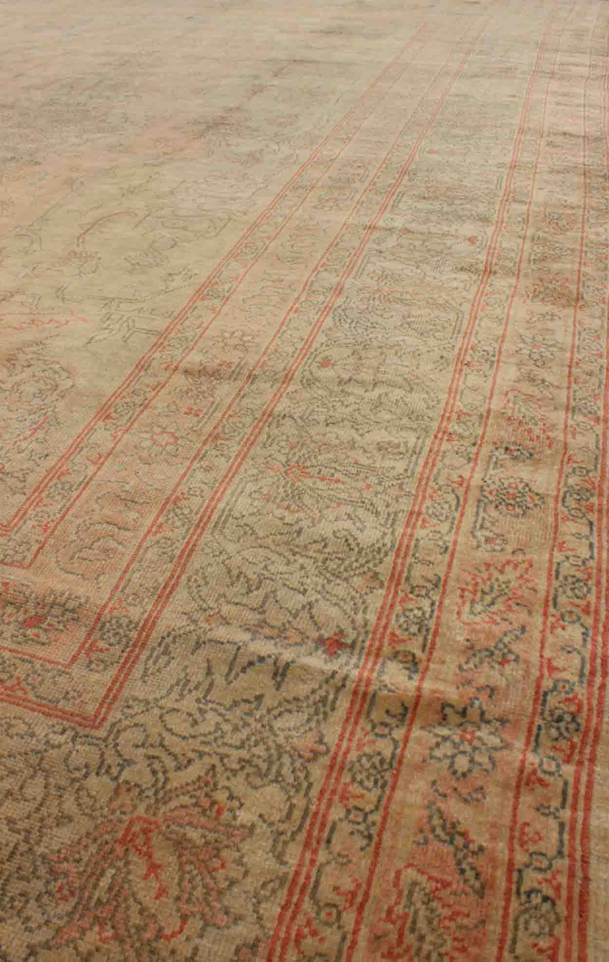 Antique Oushak Medallion Carpet in Light Green & Salmon Antique Turkish Oushak Carpet with Intricate Medallion Design, Keivan Woven Arts/ rug/13 - 0503, origin/ Turkey, Circa 1910 Measures: 8.11 x 11.8. This antique Turkish Oushak c... - Keivan Woven Arts13 - 0503 - 4200Rug
