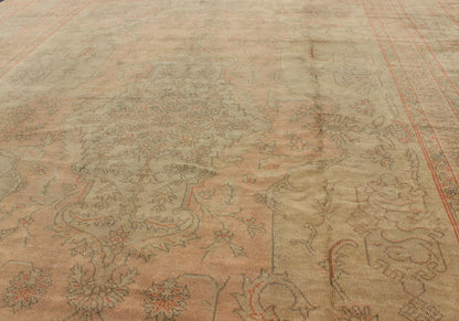 Antique Oushak Medallion Carpet in Light Green & Salmon Antique Turkish Oushak Carpet with Intricate Medallion Design, Keivan Woven Arts/ rug/13 - 0503, origin/ Turkey, Circa 1910 Measures: 8.11 x 11.8. This antique Turkish Oushak c... - Keivan Woven Arts13 - 0503 - 4200Rug