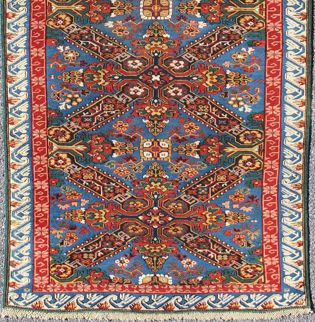 A Rare Antique Seychour Caucasian Runner in Beautiful Multi Colors Measures: 3'5 x 9'2. This 19th Century Caucasian Seychour runner represents the Caucasian weaving at its best. The amazingly beautiful colors and the composition of them shows an... - Keivan Woven Arts13 - 0504 - 4206Rug